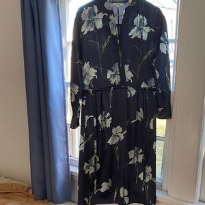Vince Navy Floral Long Sleeve Dress